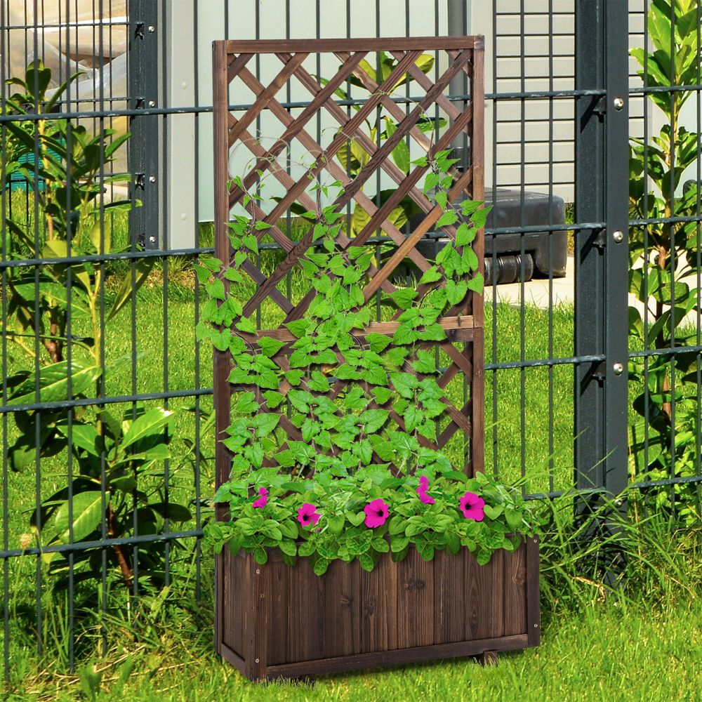 Garden Wooden Pine Trough Planter with Topped Trellis for Climbing Plant
