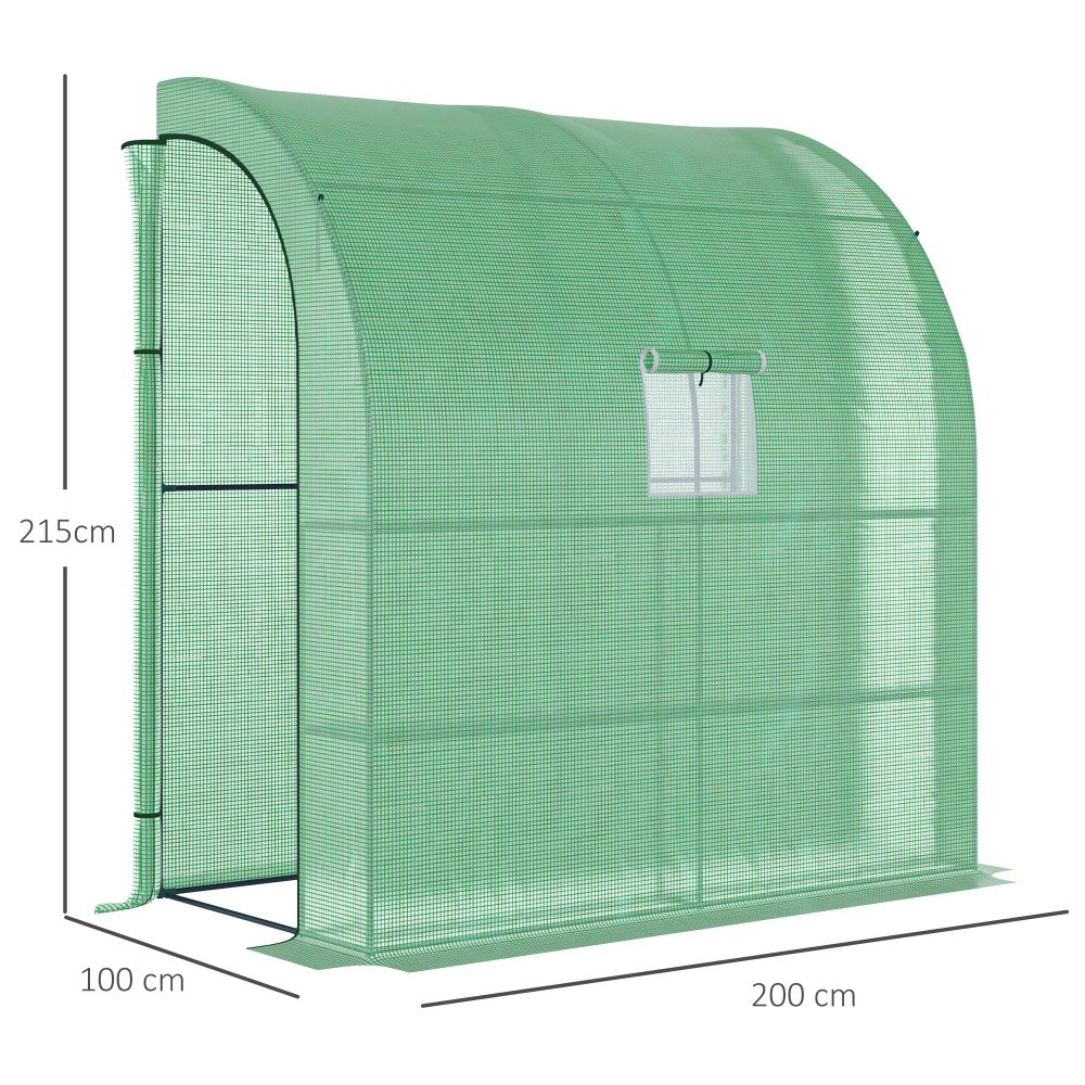 Walk-in Lean To Wall Greenhouse With window & door 200Lx 100W X 215Hcm - Green