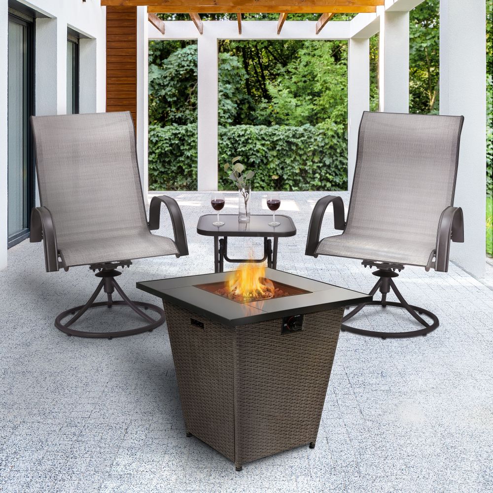 Garden Rattan Gas Fire Pit, Outdoor Firepit with Lava Rock
