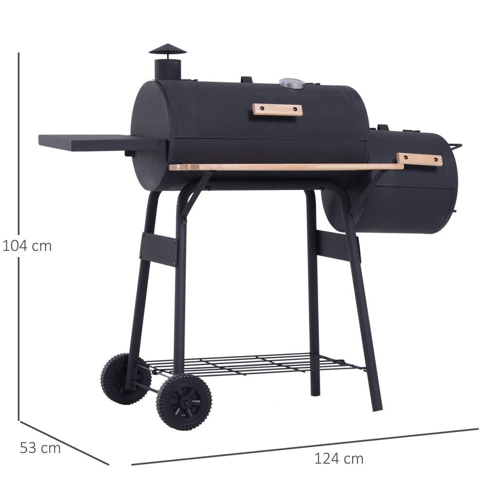 Portable Charcoal BBQ Grill Steel Offset Smoker Combo