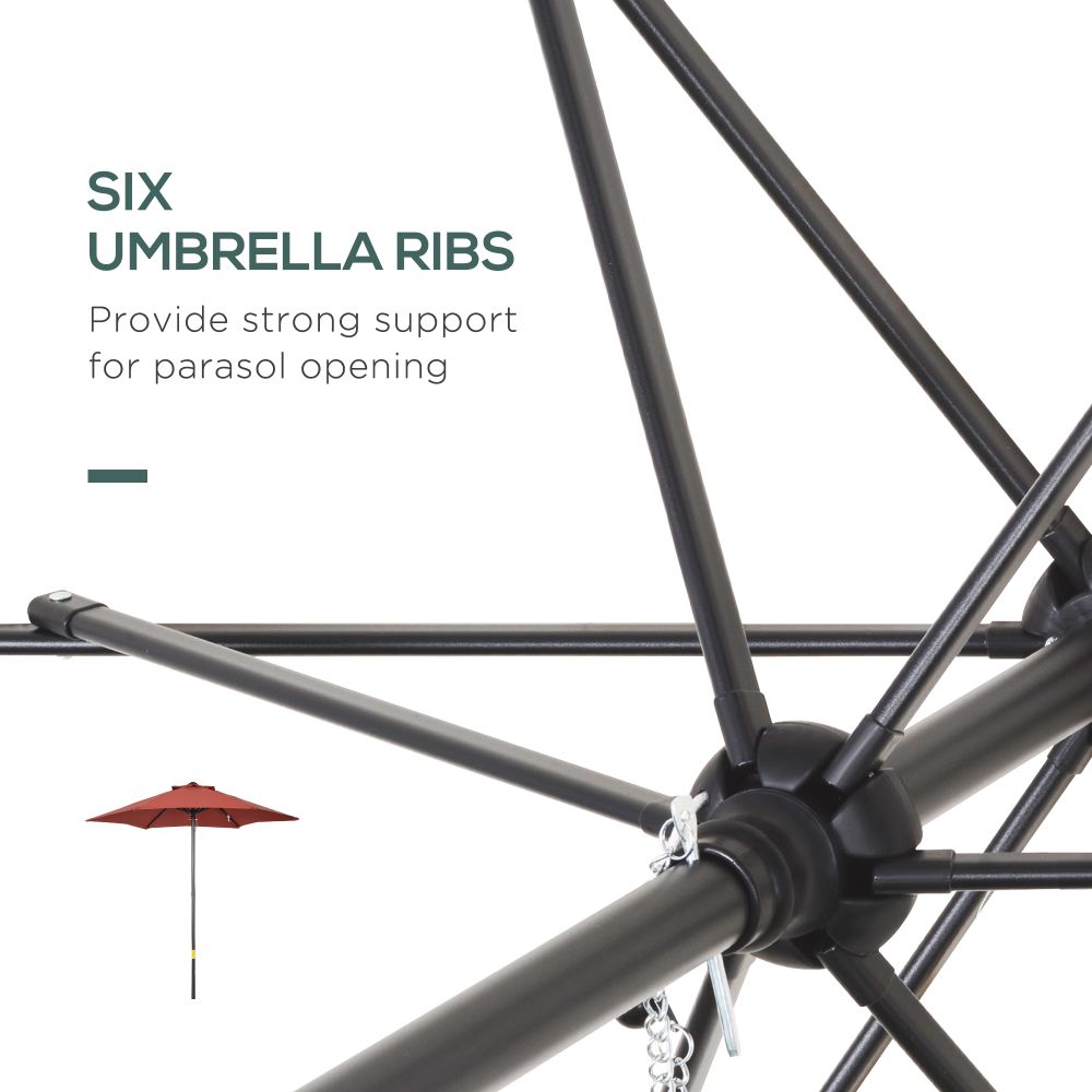 2M Parasol Patio Umbrella Outdoor Sun Shade With 6 Ribs - Wine Red