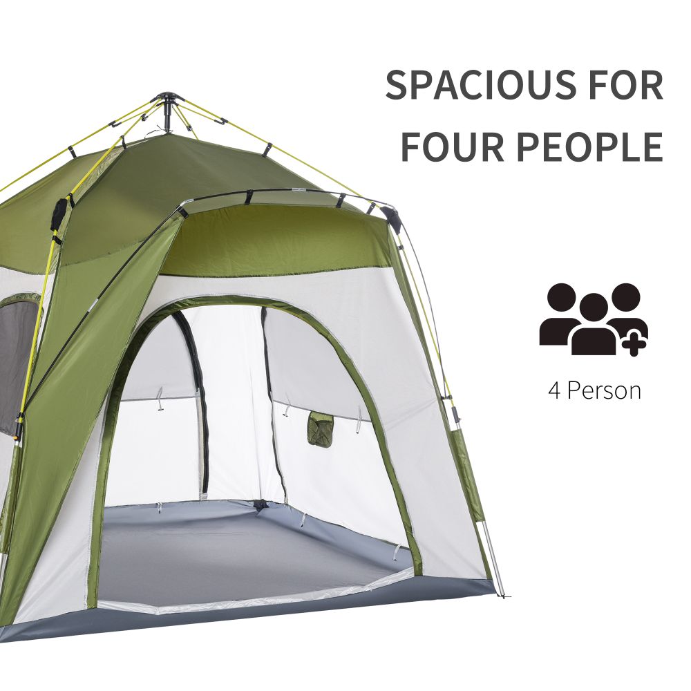 Four Person Automatic Pop Up Tent, Dome Shelter - Green
