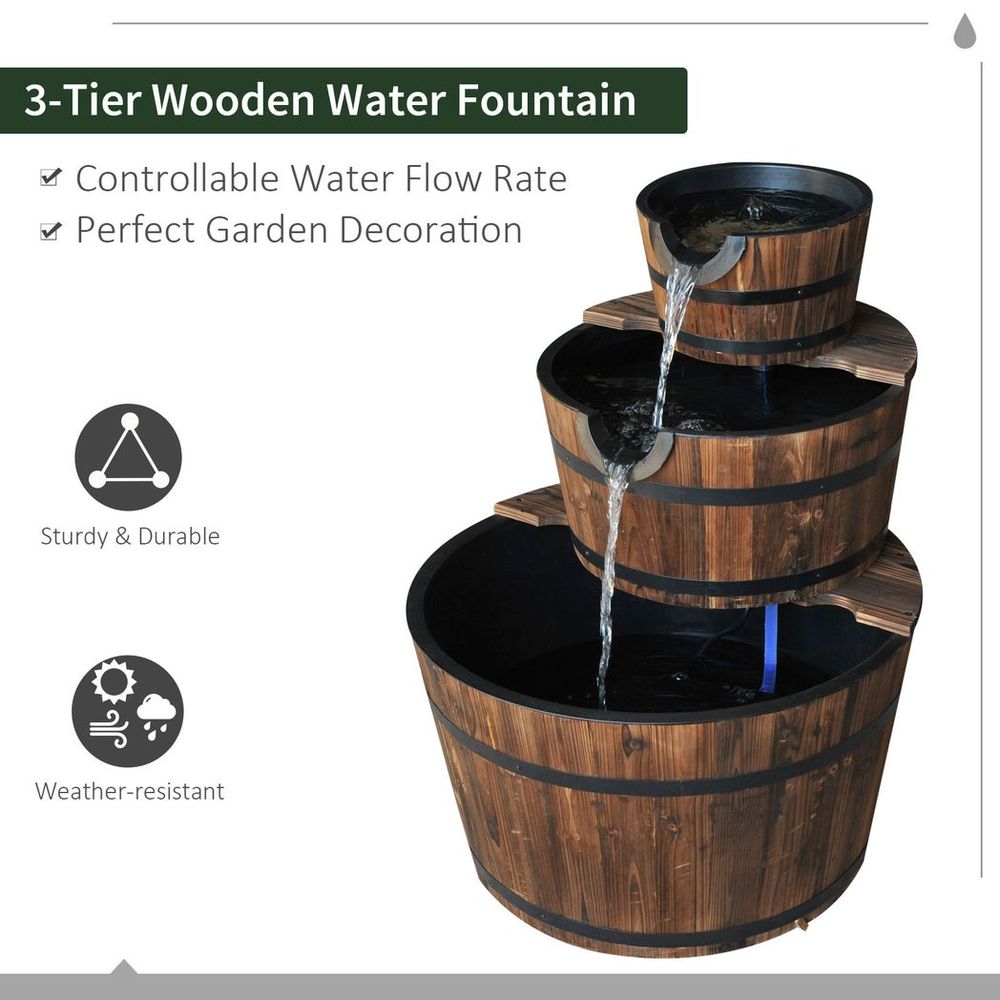 Wooden Water Pump Fountain, 3 Tier Cascading Feature For Garden or Deck