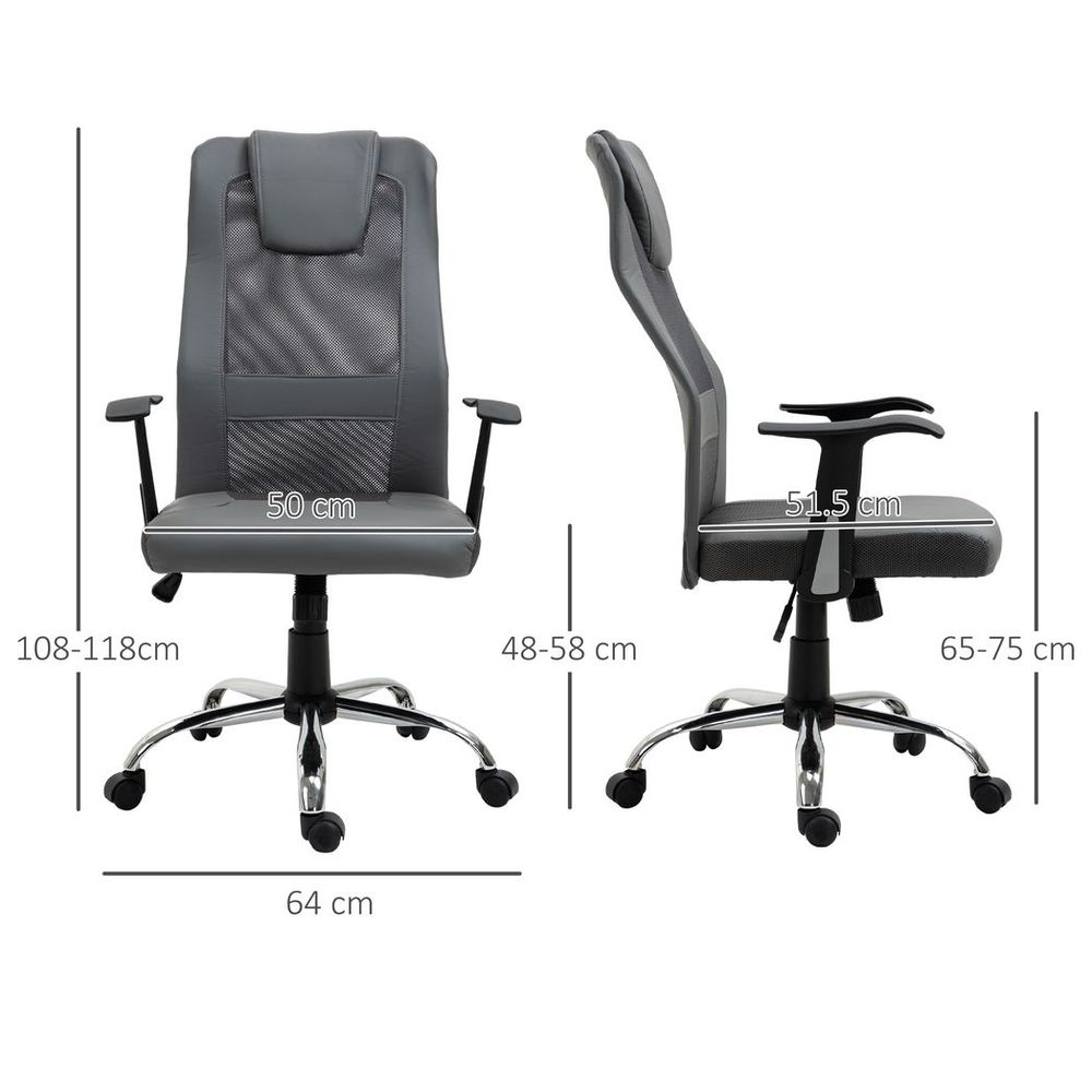 High Back Mesh Office Chair, Swivel Chair with Headrest, Armrests, Grey