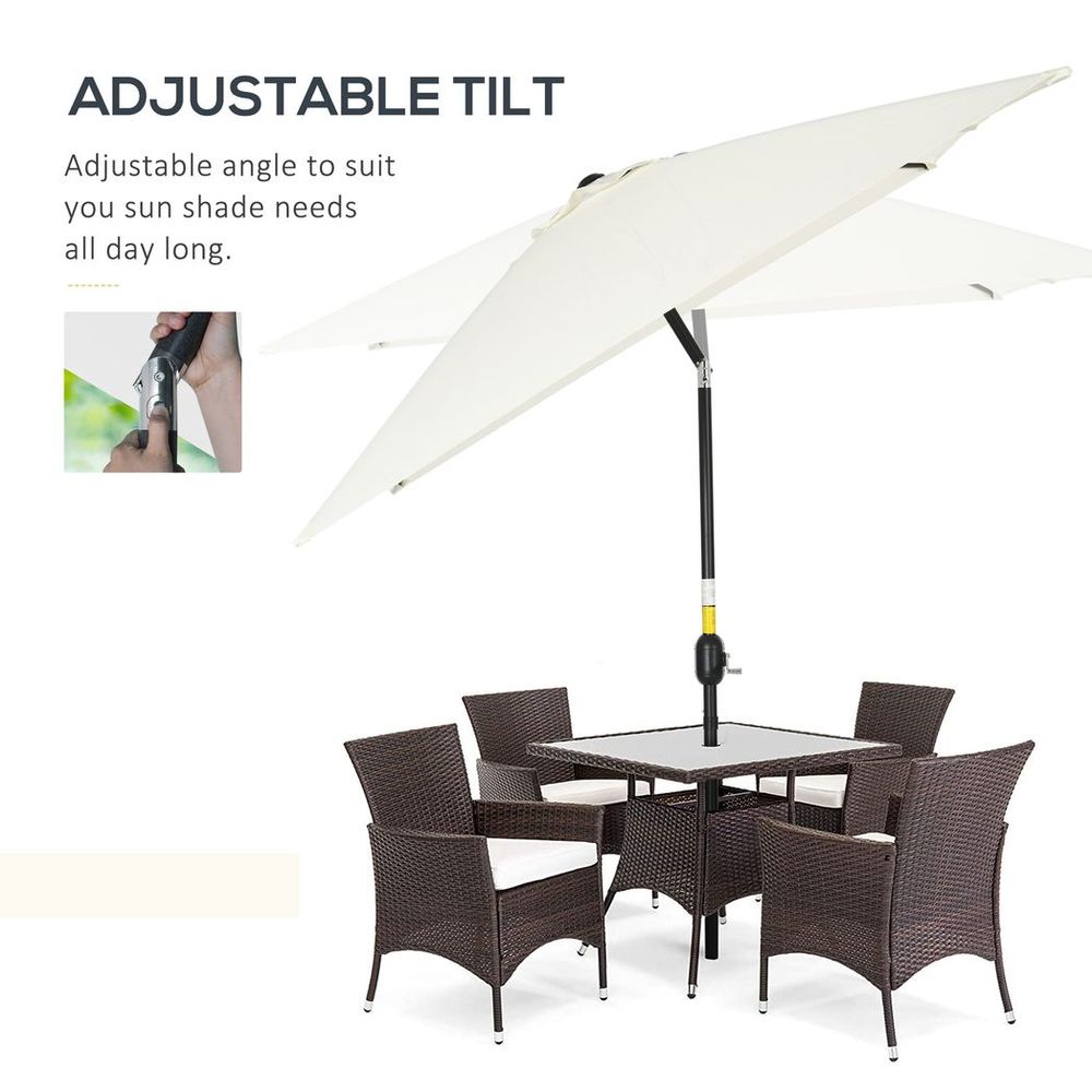 3x2m Patio Parasol Canopy, Tilt Crank, 6 Ribs, Sun Shade - White