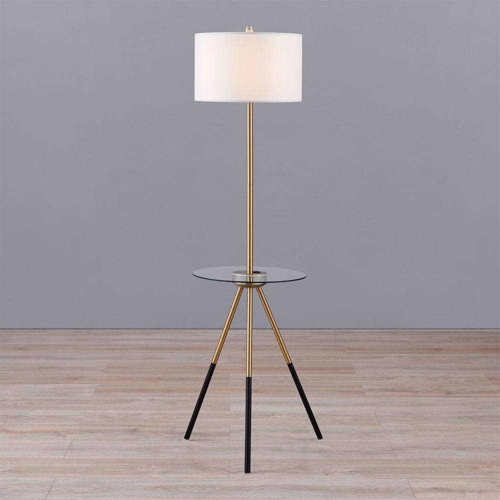 Myra Standard Tripod Floor Lamp with Built-in USB & Table, White