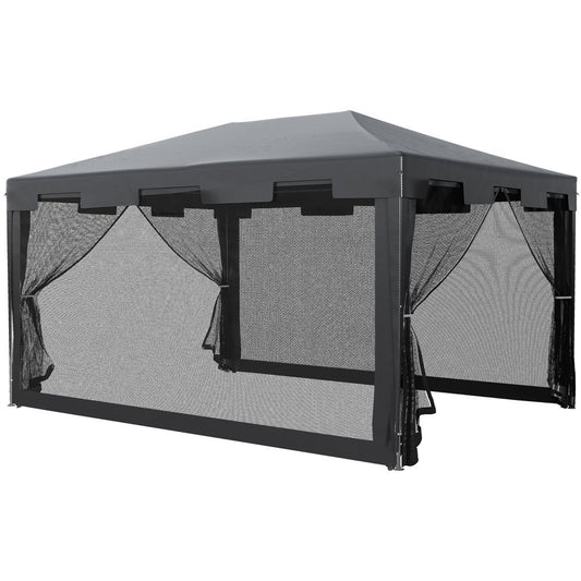 Outsunny 4m x 3m Party Tent, Gazebo with Mesh Sidewalls - Dark Grey