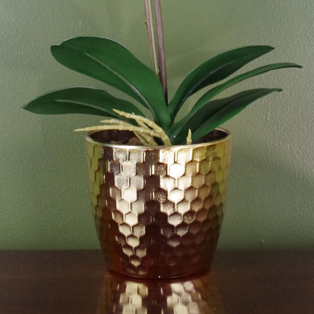 50cm Phalaenopsis Orchid Artificial - Purple Leopard - Gold Pot