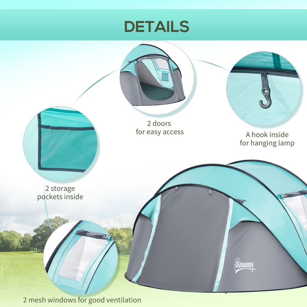 4 Person Camping Tent Pop-up Design Mesh Vents for Hiking Dark Blue Outsunny
