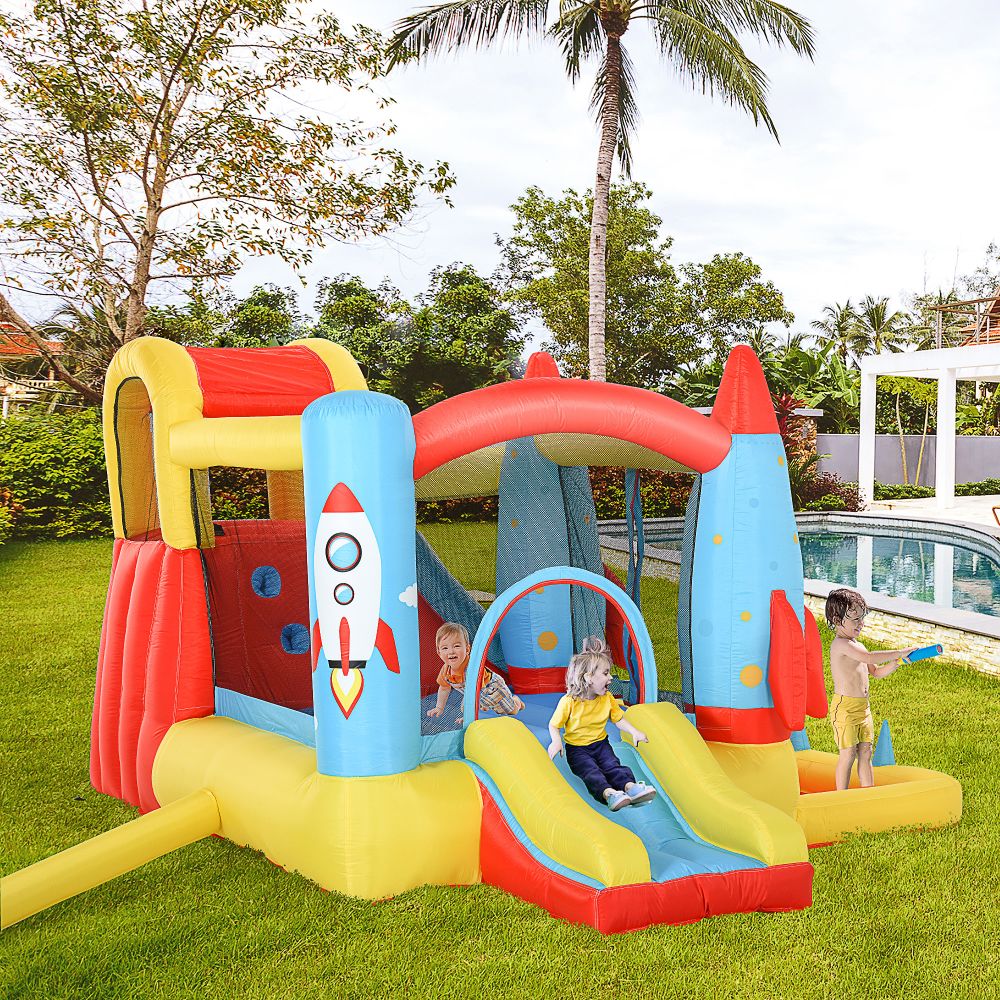 Bouncy Castle with Slide Pool Rocket Trampoline with Carry bag & Blower