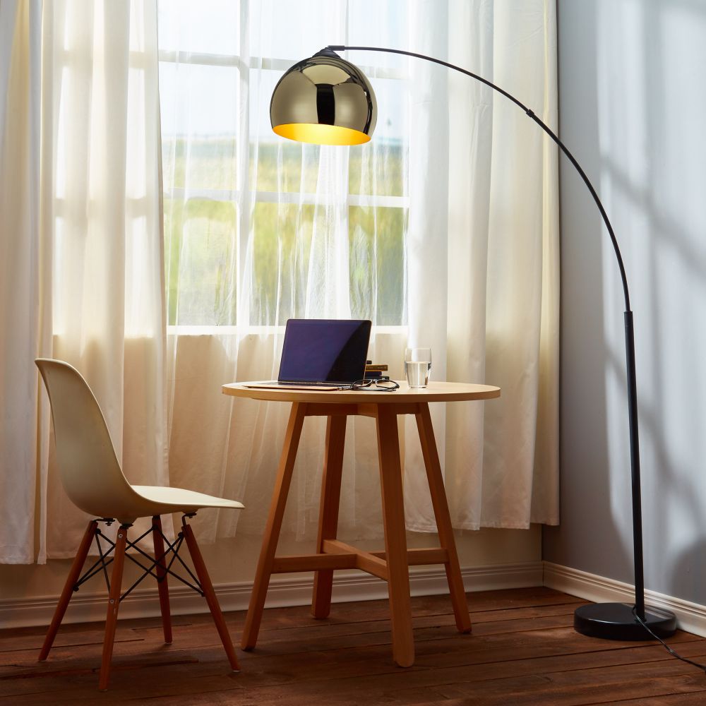 Arquer LED Standing Arc Curved Floor Lamp, Modern Lighting, Gold