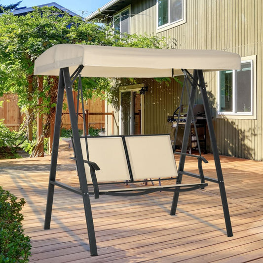 2 Seater Hammock Swing Chair, Adjustable Tilting Canopy, Beige