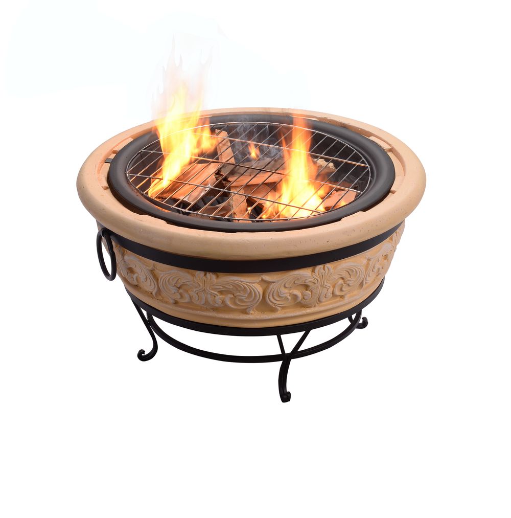 Garden Round Wood Burning Fire Pit, Outdoor Log Burner Firepit