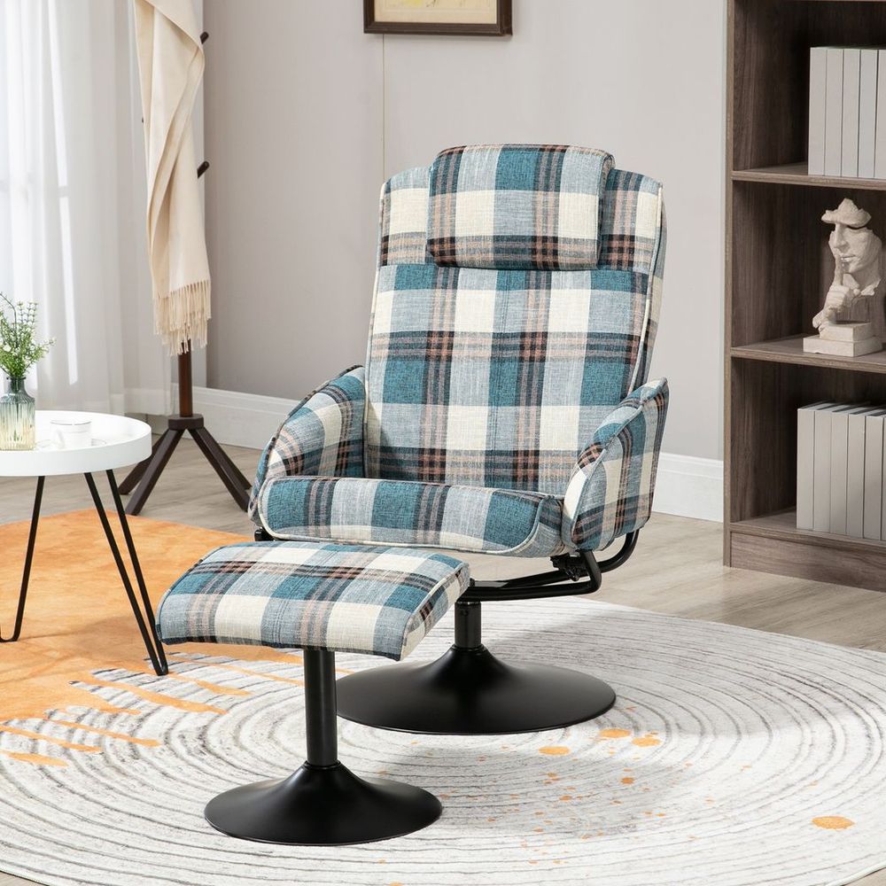 Swivel Armchair with Footstool and Adjustable Backrest - Multicolour