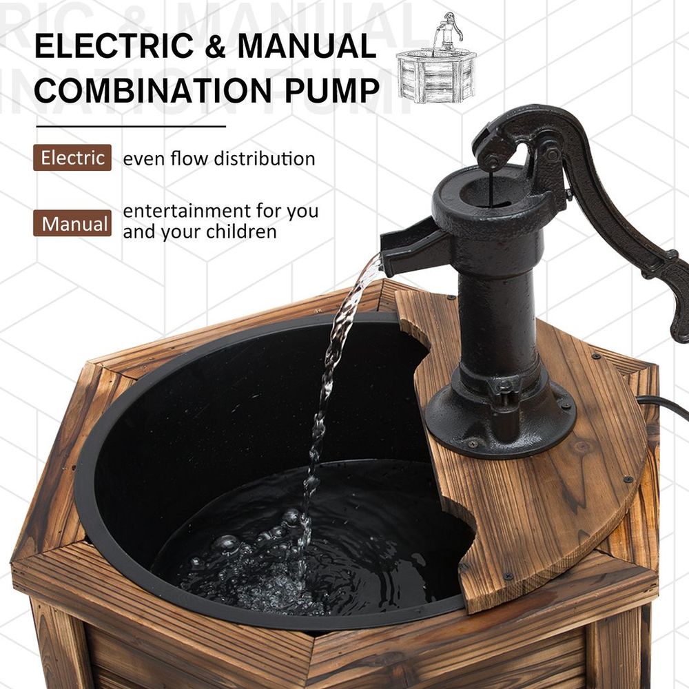 Rustic Fir Wooden Water Fountain with Pump, Carbonized Colour