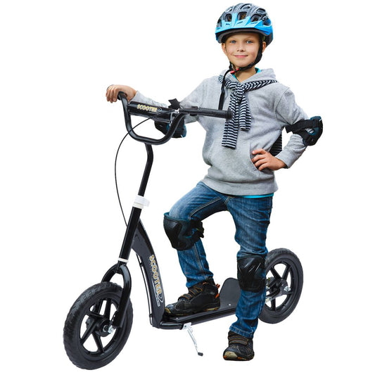 Teen, Kids, Ride On Push Scooter, with 12" EVA Tyres, Black