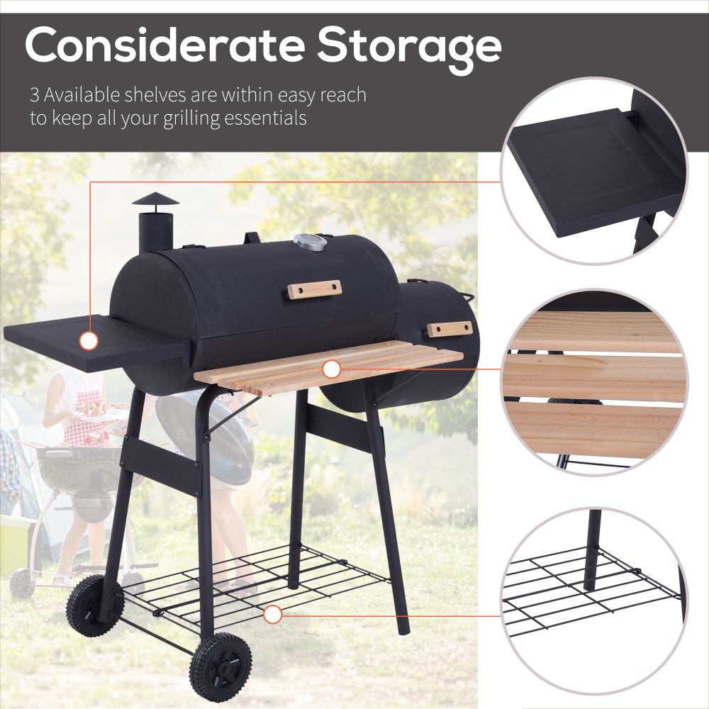 Portable Charcoal BBQ Grill Steel Offset Smoker Combo