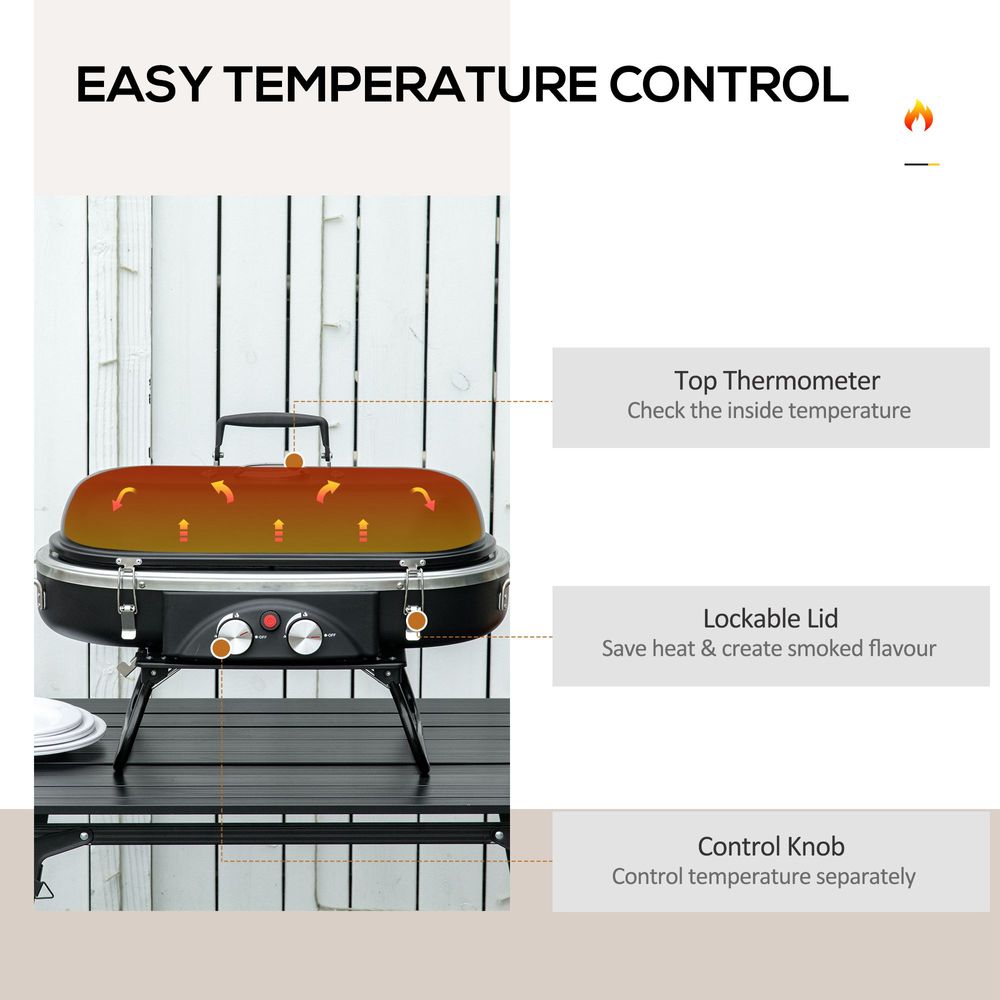 Gas BBQ Grill, 2 Burner Table, Piezo Ignition and Thermometer