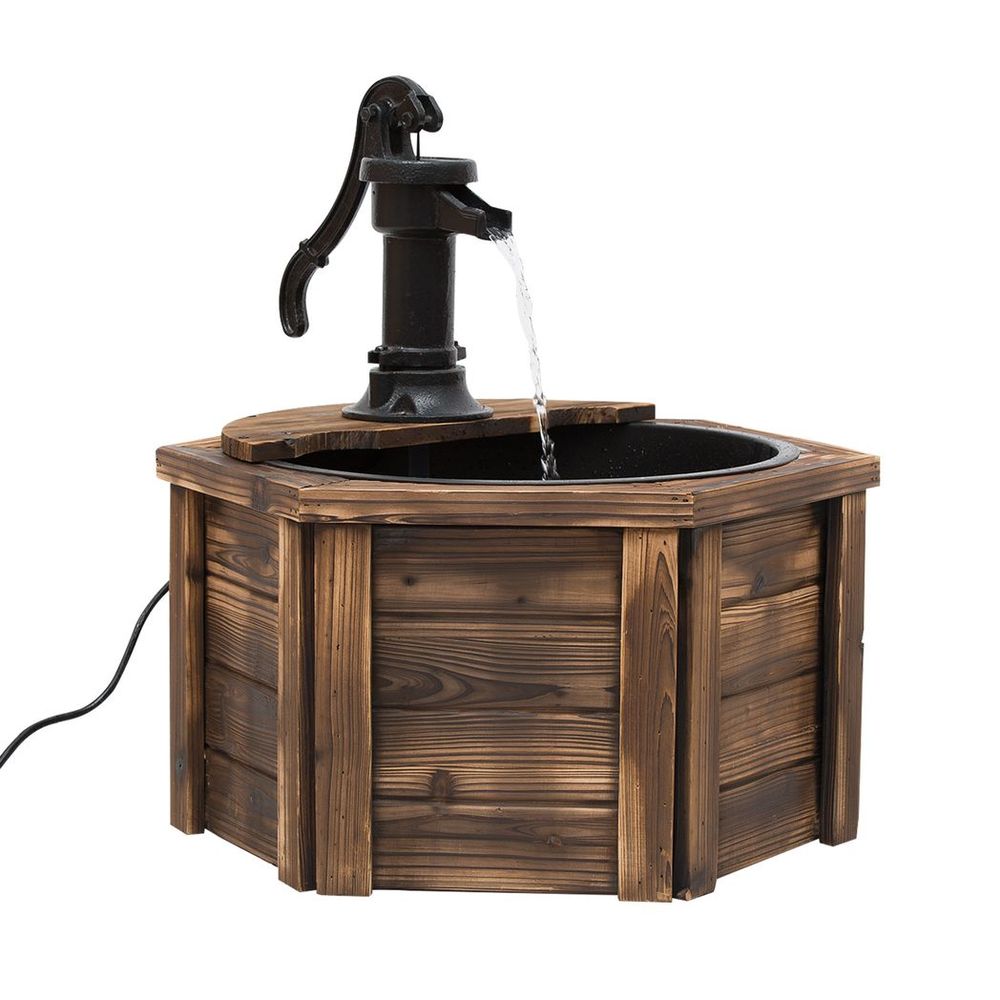 Rustic Fir Wooden Water Fountain with Pump, Carbonized Colour