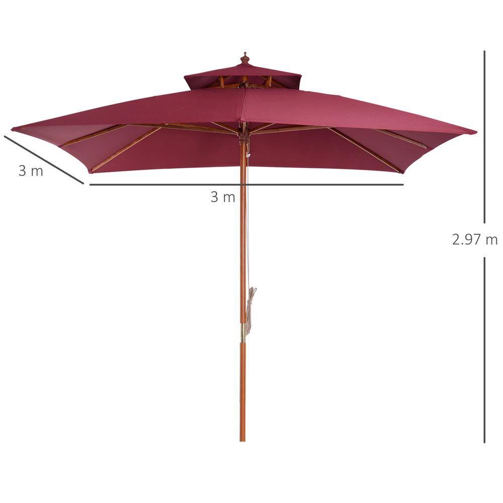 3m Patio, Bamboo, Umbrella, Parasol-Wine Red