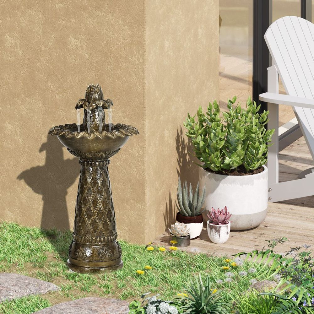 2-Tier Garden Fountain Self-Contained Cascading Water Feature
