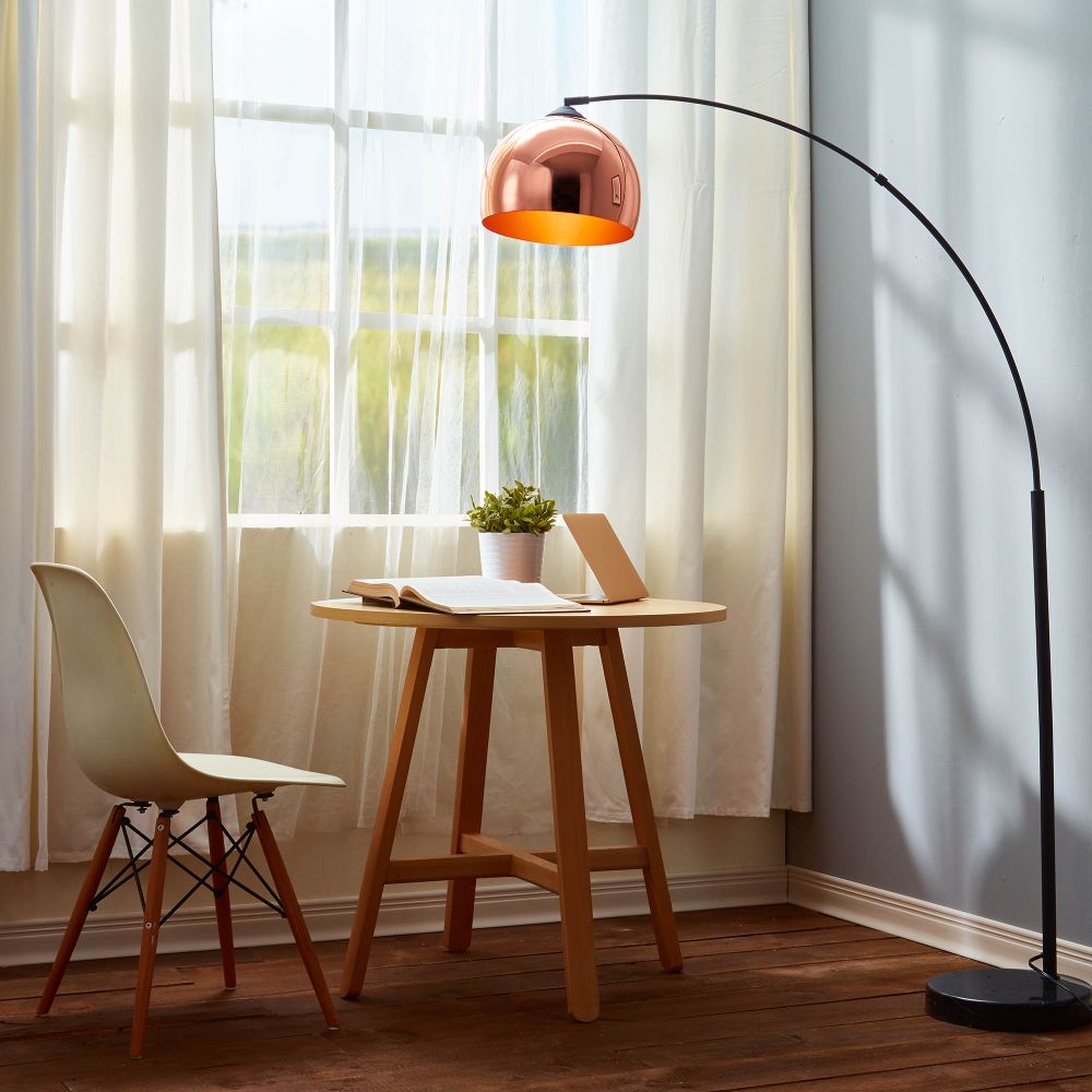 Arquer Standard Arc Curved Floor Lamp, Modern Lighting, Rose Gold