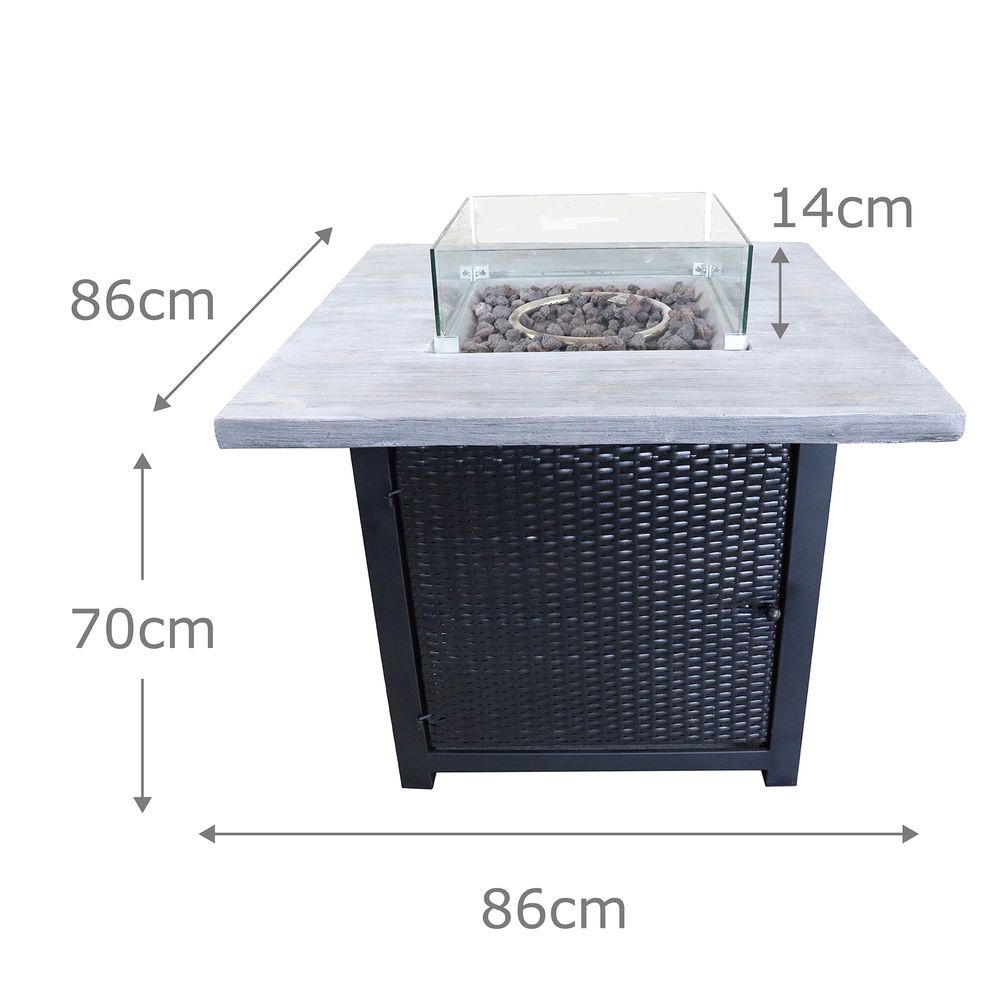 Outdoor Garden Gas Fire Pit Table, Heater, Glass, Lava Rocks & Cover
