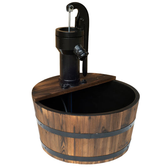 Barrel Water Fountain Garden Decorative Water Feature with Electric Pump